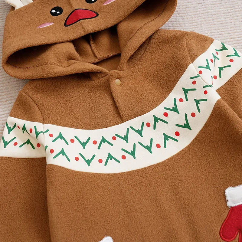 Macacão Infantil com Capuz Manga Longa Rena Natal Lenogue