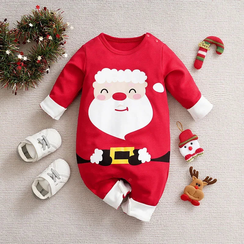 Macacão Infantil de Algodão Manga Longa Estampa Papai Noel Lenogue Vermelho / 0-3 Meses