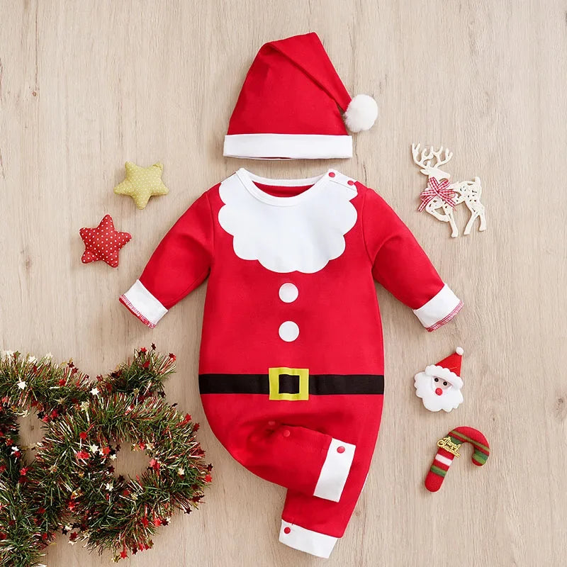 Macacão Infantil de Algodão Manga Longa Modelo Papai Noel Lenogue Vermelho / 0-3 Meses