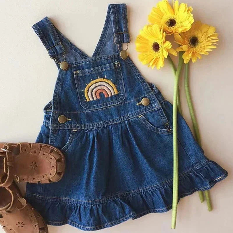 Macacão Infantil Jardineira Jeans Rainbow Azul Lenogue Vestido / 24 Meses (90cm)