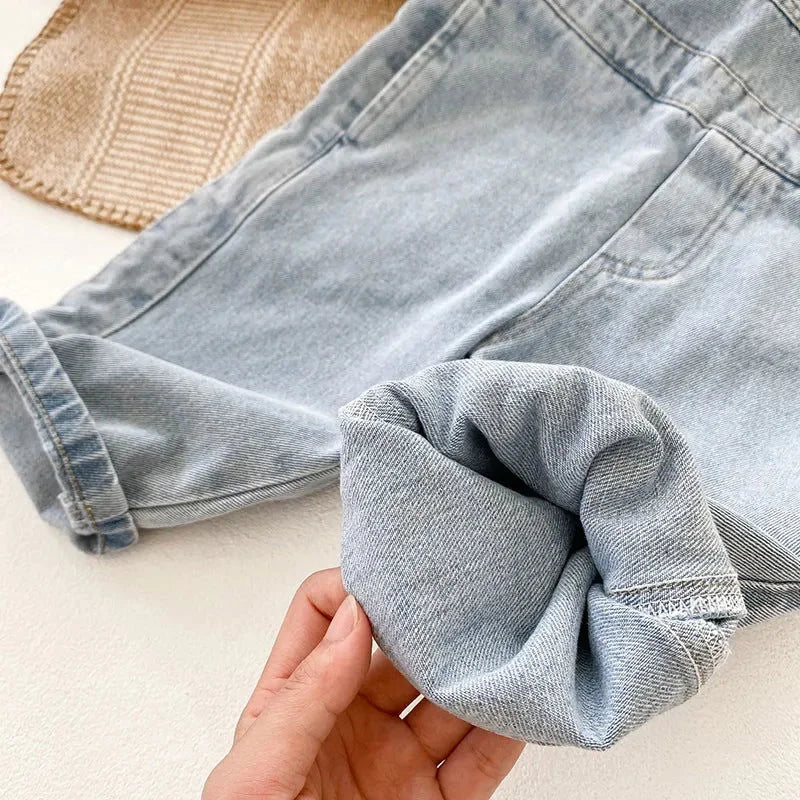 Macacão Infantil Jardineira Jeans Denim Azul Lenogue