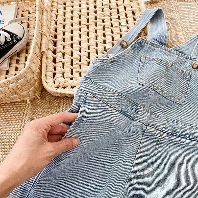 Macacão Infantil Jardineira Jeans Denim Azul Lenogue