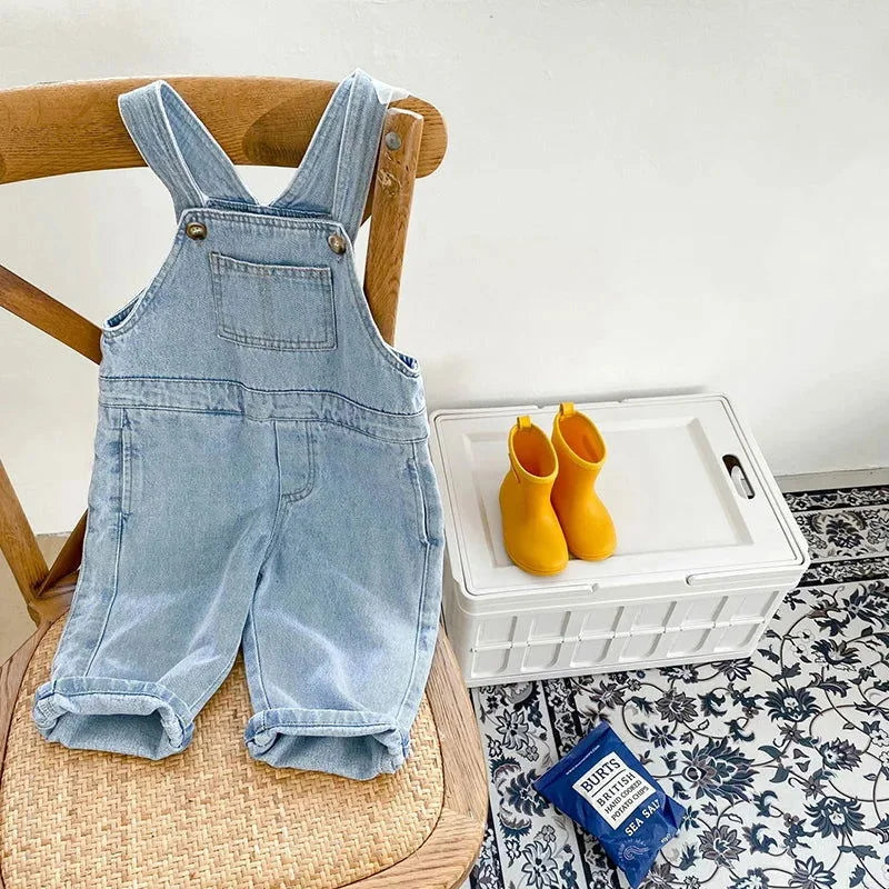 Macacão Infantil Jardineira Jeans Denim Azul Lenogue