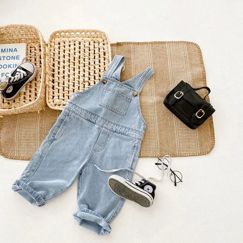 Macacão Infantil Jardineira Jeans Denim Azul Lenogue