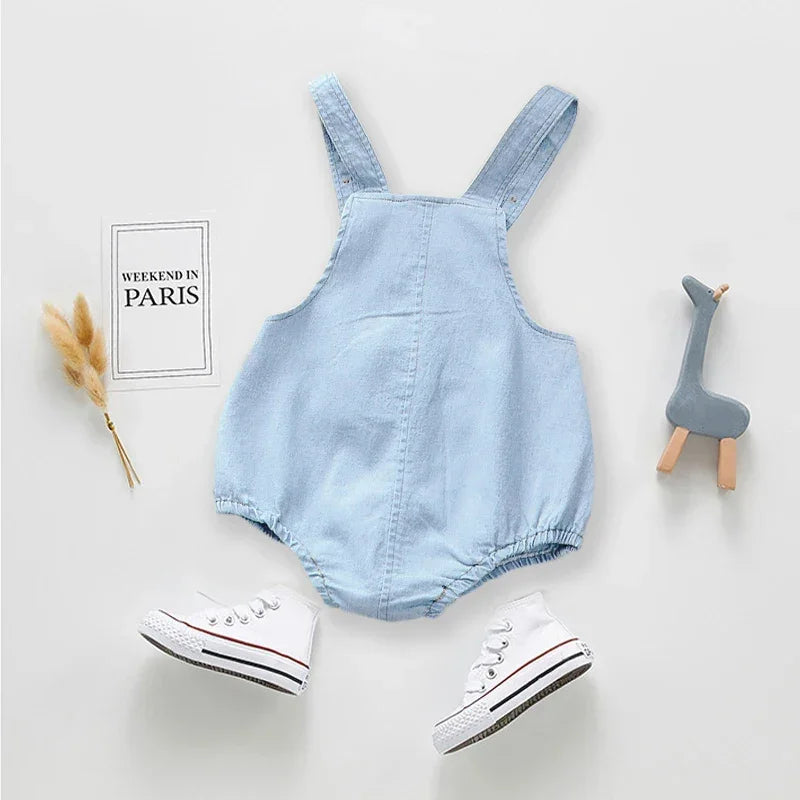Macacão Infantil Jeans Curto com Estampa Animal Lenogue