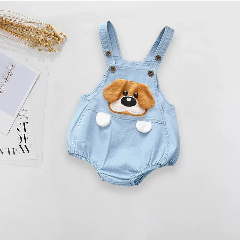 Macacão Infantil Jeans Curto com Estampa Animal Lenogue Cachorro / 6-12 Meses