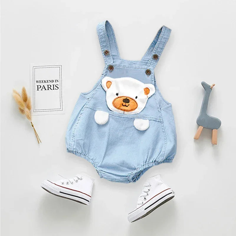 Macacão Infantil Jeans Curto com Estampa Animal Lenogue Urso / 6-12 Meses