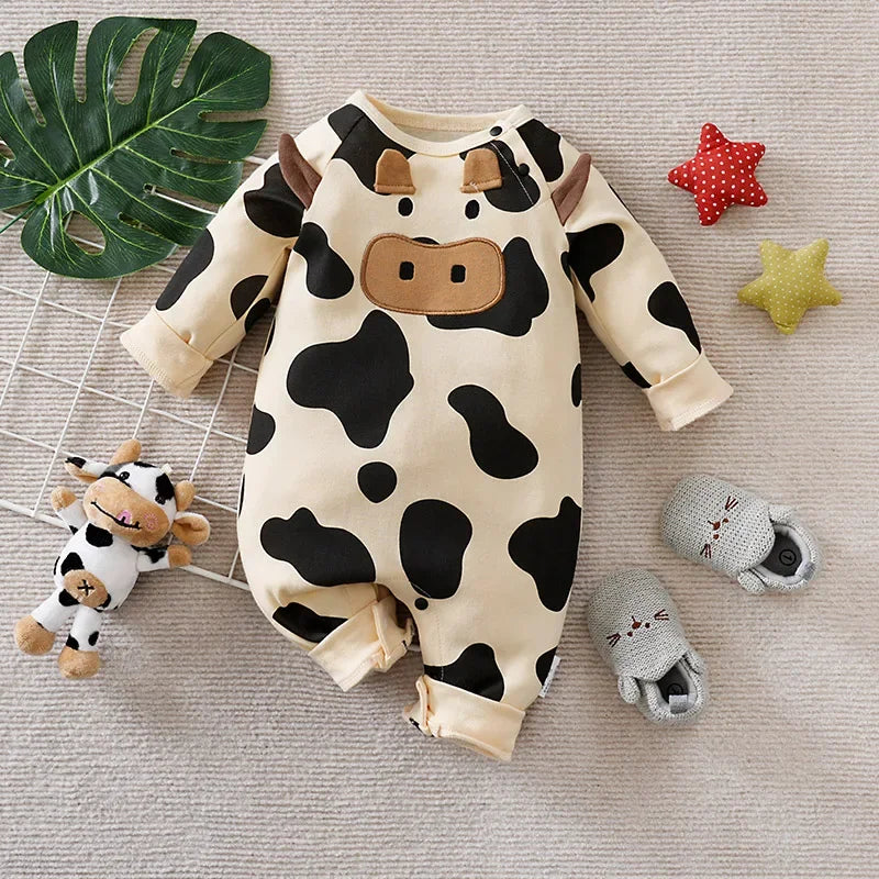 Macacão Infantil Manga Longa Algodão Estampa Boi 3d Lenogue Bege / 0-3 Meses