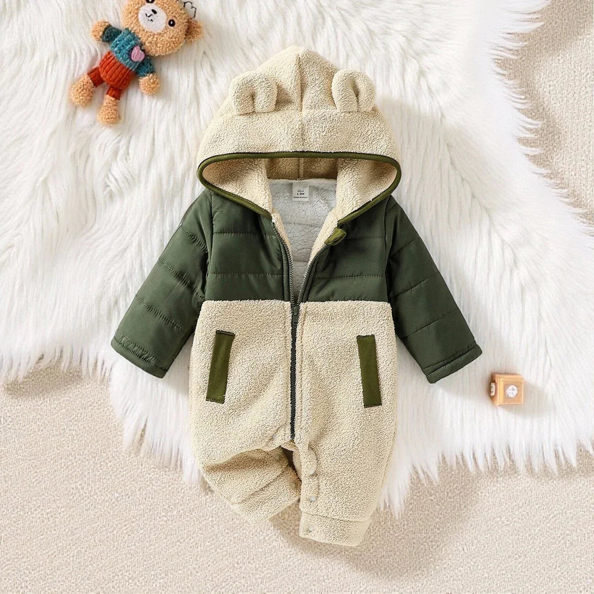 Macacão Infantil Manga Longa Capuz Patchwork Bohème Lenogue Verde / 0-3 Meses