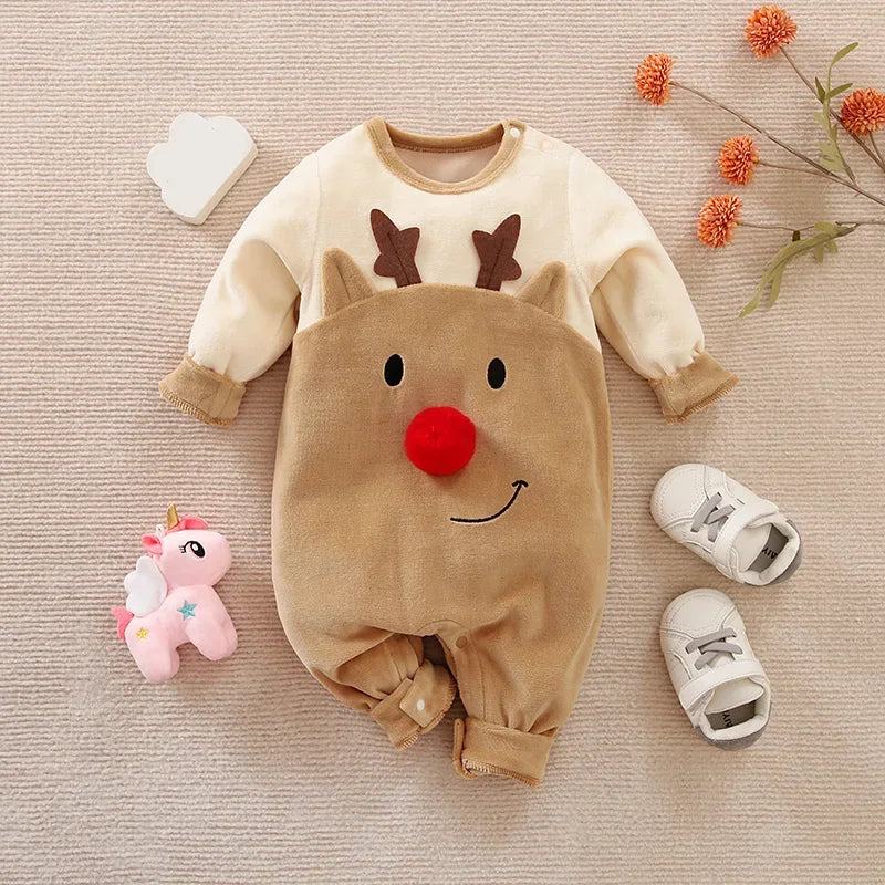 Macacão Infantil Manga Longa de Natal Modelo Rena 3d Lenogue Bege / 0-3 Meses
