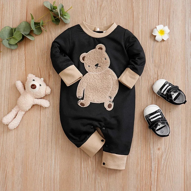 Macacão Infantil Manga Longa Plush Urso Bordado Lenogue Preto / 0-3 Meses