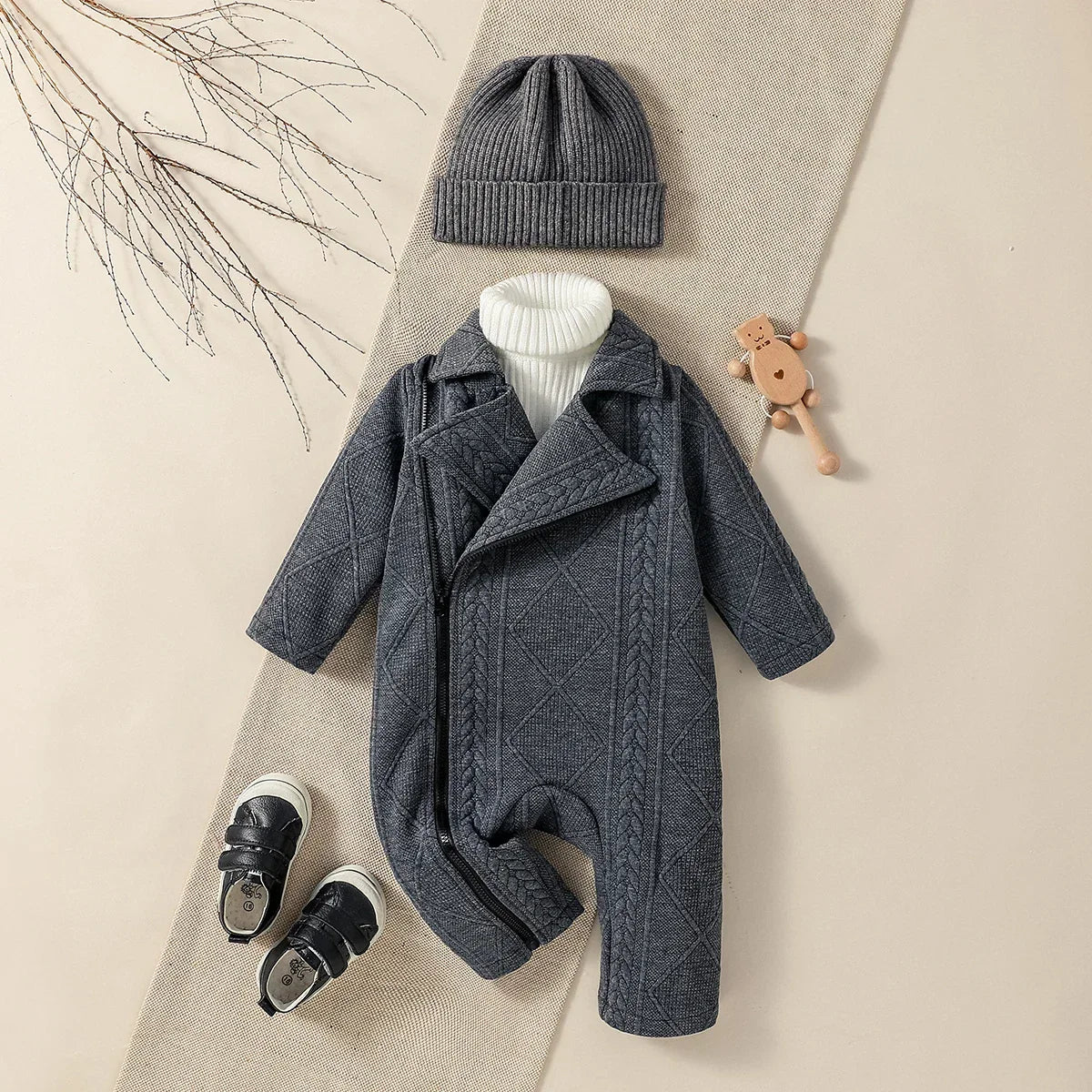 Macacão Infantil Manga Longa Zíper Estilo Streetwear Lenogue Cinza / 3-6 Meses
