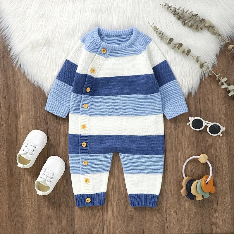 Macacão Infantil Tricot Gola Alta Manga Longa Lenogue Azul / 0-3 Meses