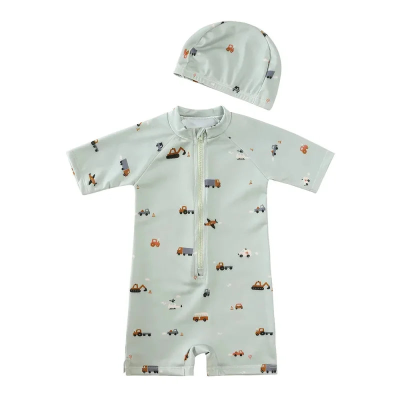 Macacão Infantil para Banho Azul Lenogue Carro / 9-12 Meses (80cm)