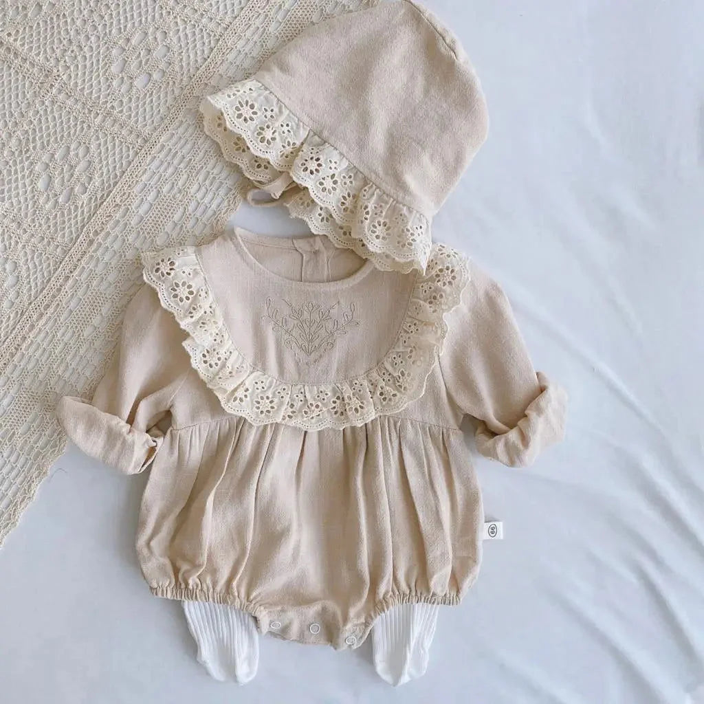 Macacão Romper Infantil com Touca Carlota Bege Lenogue