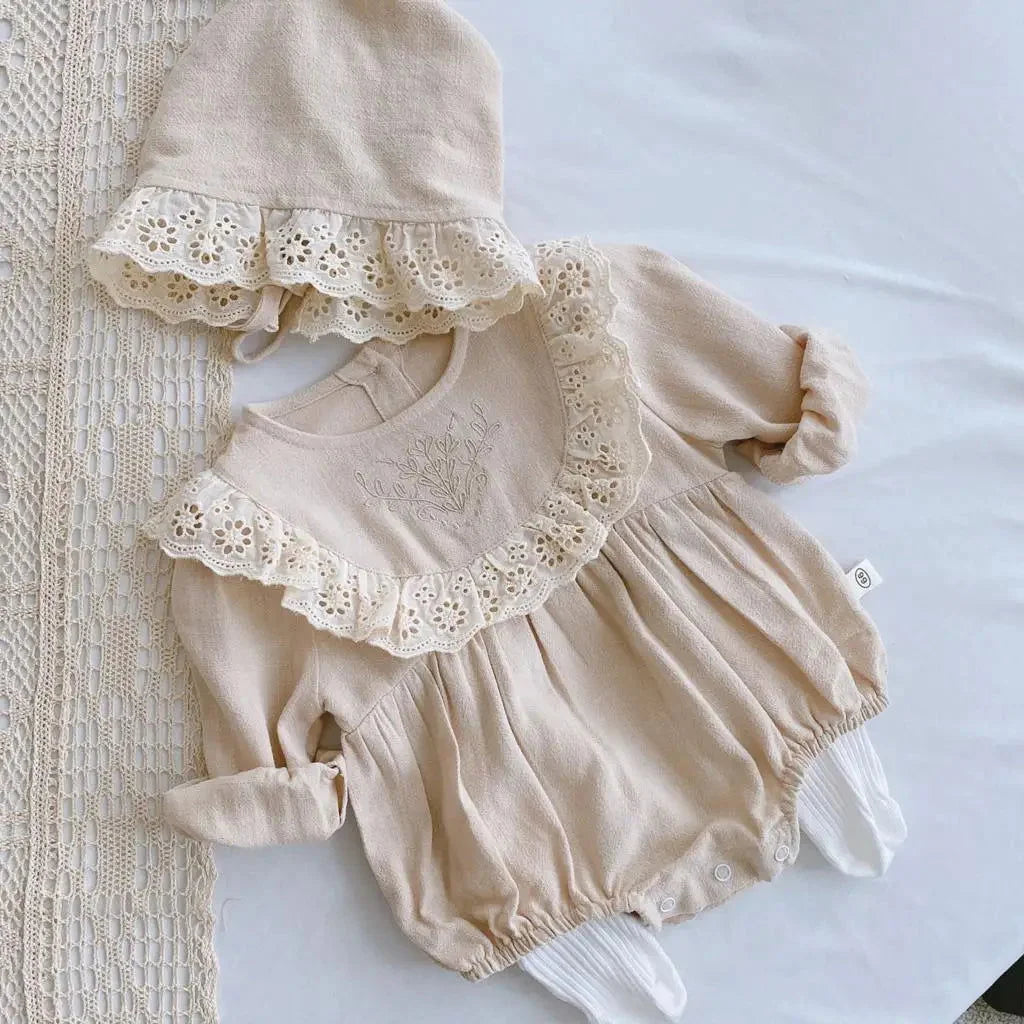 Macacão Romper Infantil com Touca Carlota Bege Lenogue