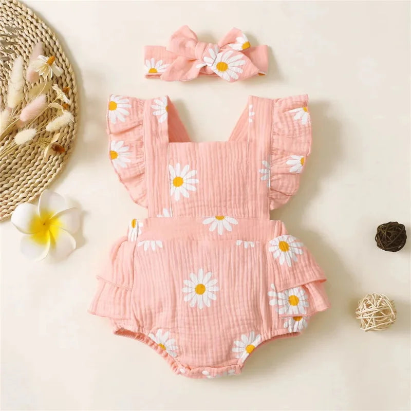 Macacão Romper Infantil Margarida Amarelo Lenogue Rosa / 0-3 Meses