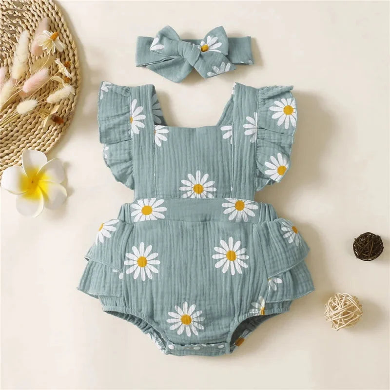 Macacão Romper Infantil Margarida Amarelo Lenogue Verde / 0-3 Meses