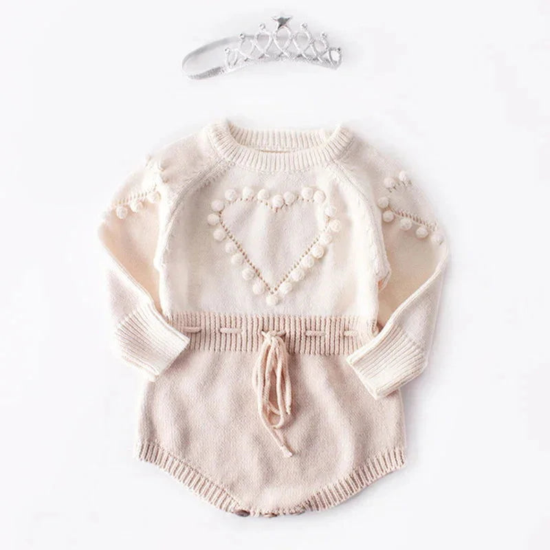 Macacão Romper Infantil Tricot Coração Rosa Lenogue / 0-3 Meses