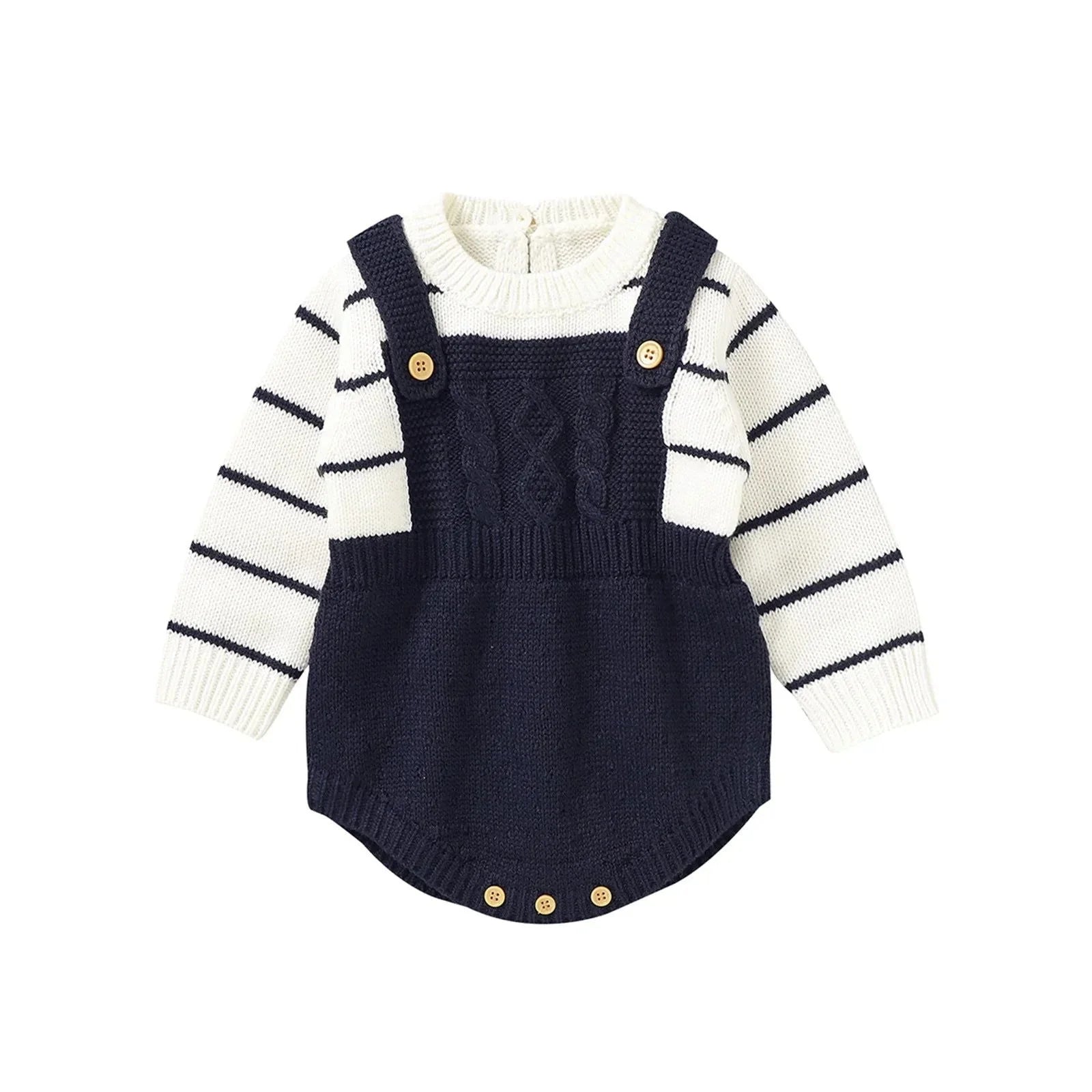 Macacão Romper Infantil Tricot Listrado Lenogue Azul Marinho / 0-3 Meses