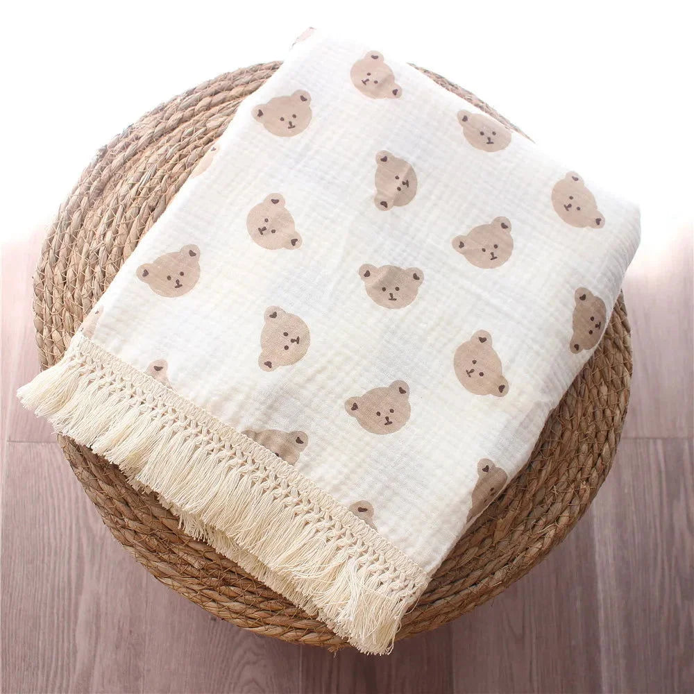 Manta Infantil Musselina Multicamada Algodão Lenogue Bege (mod. 01) / 80x65cm