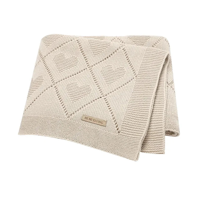 Manta Infantil Algodão Tricot Heart Vermelha Lenogue Off White