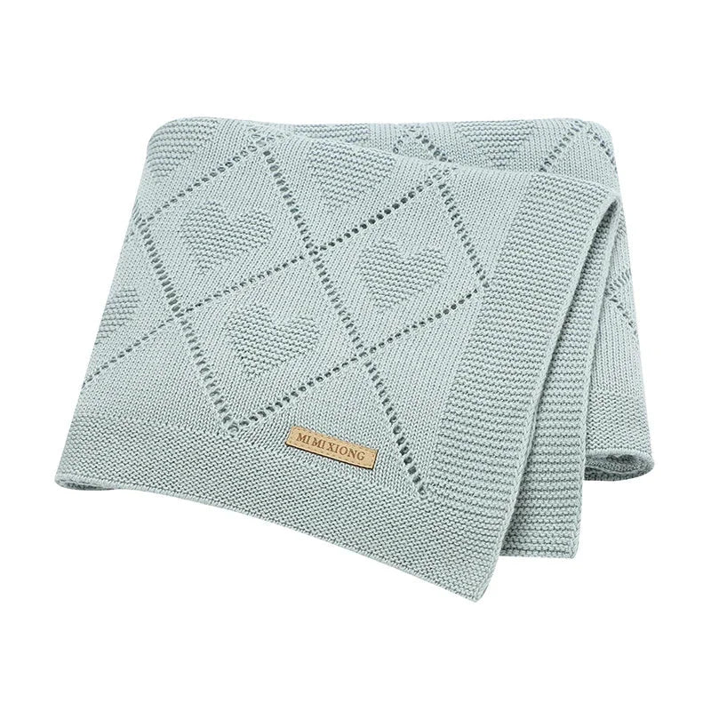 Manta Infantil Algodão Tricot Heart Vermelha Lenogue Azul Claro