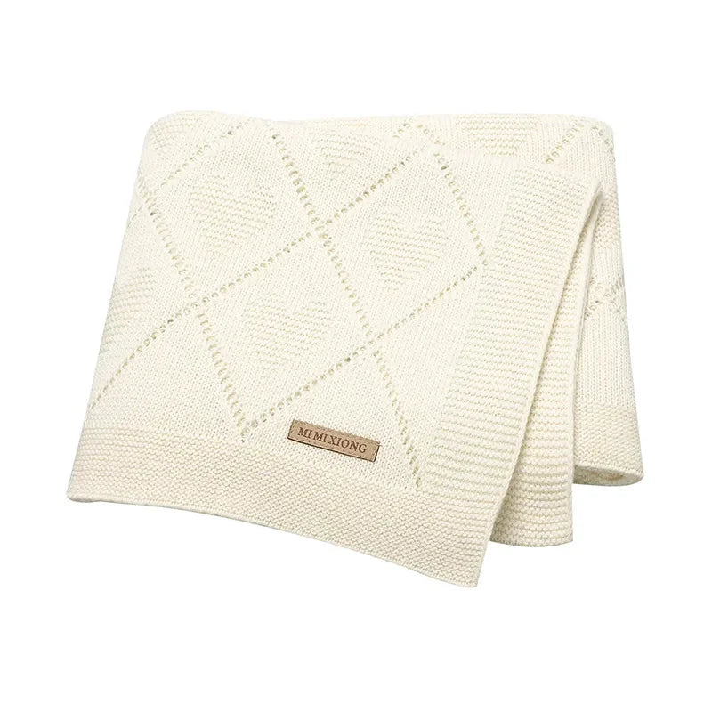 Manta Infantil Algodão Tricot Heart Vermelha Lenogue Branco