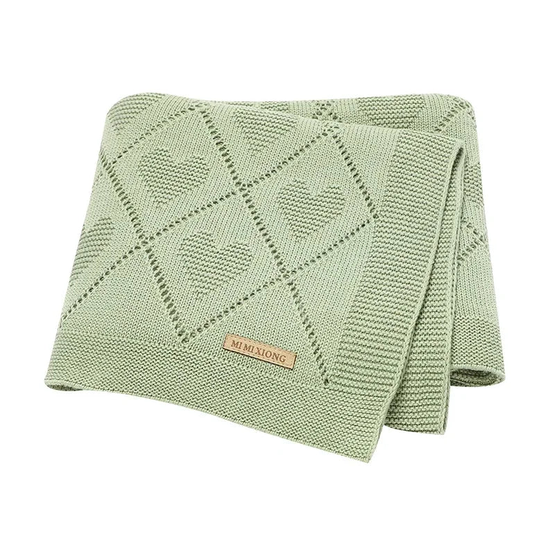 Manta Infantil Algodão Tricot Heart Vermelha Lenogue Verde Claro