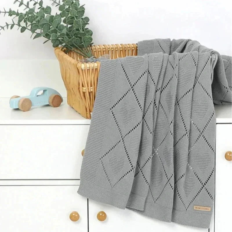 Manta Infantil Tricot Heart Lenogue para Bebês de Algodão Confortável Cinza