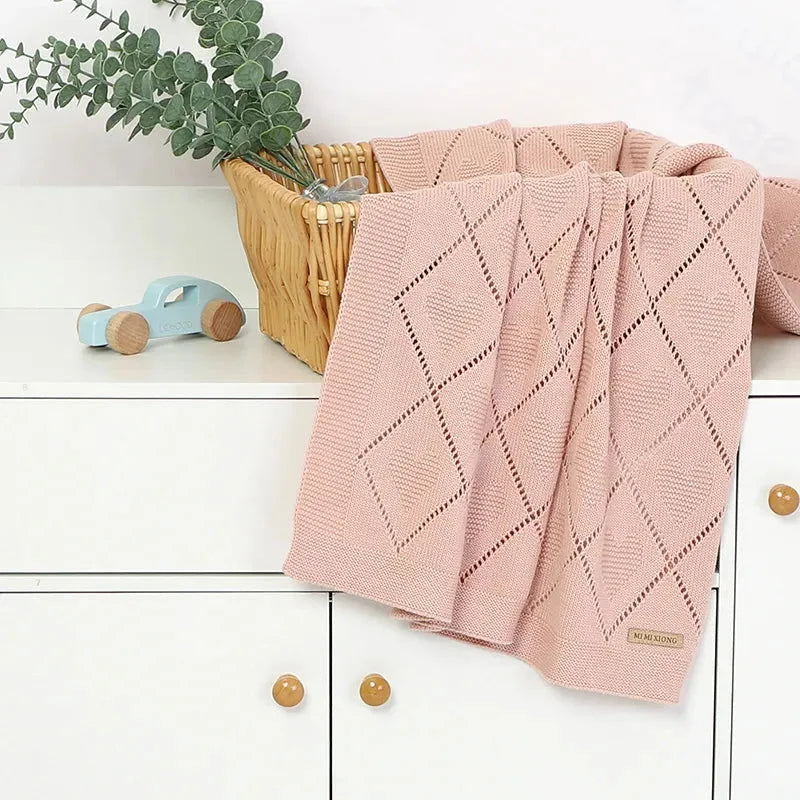 Manta Infantil Tricot Heart Lenogue para Bebês de Algodão Confortável Rosa