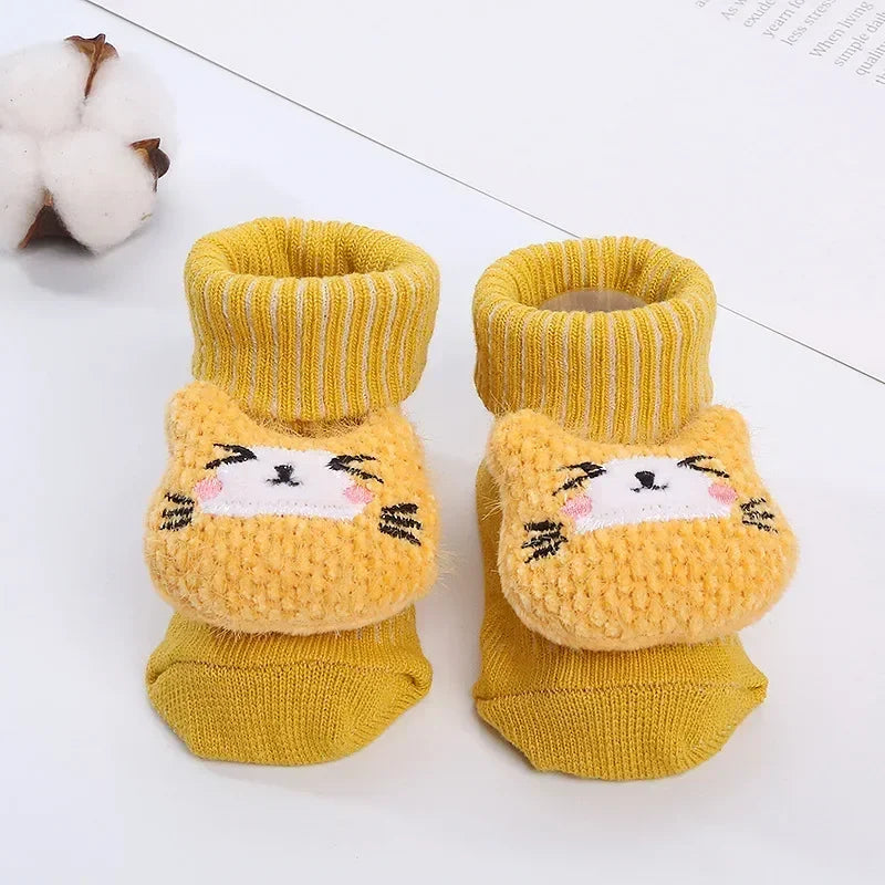 Meias de Algodão Macias com Animais 3D para Bebês Lenogue Gato Amarelo / 0-6 Meses