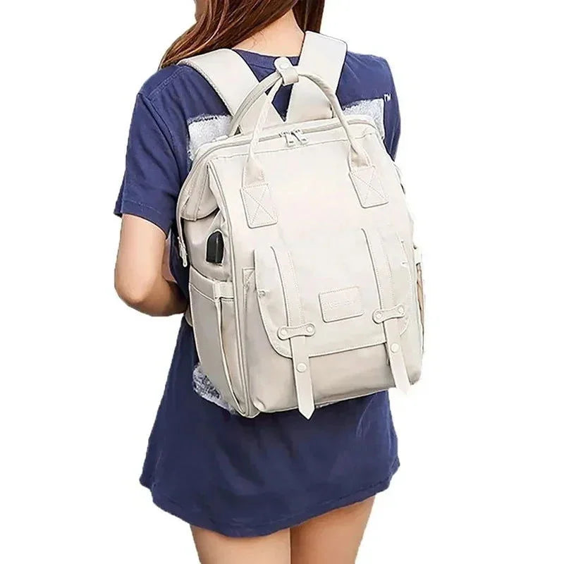 Mochila de Maternidade Infantil Impermeável Preta Lenogue para Pais Práticos Bege