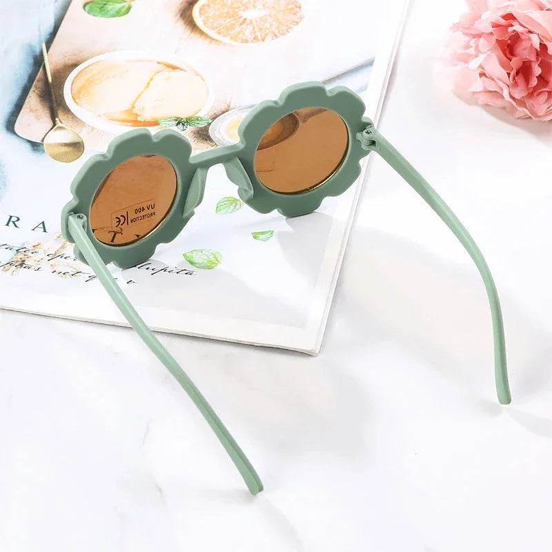 Óculos Infantil Vintage Flores Uv400 Rosa Lenogue Verde / 56mm