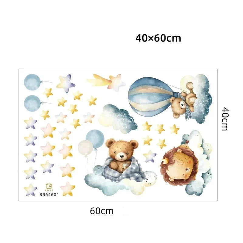 Papel Adesivo Infantil Animais com Estrelas Lenogue 1 Peça (40 x 60 Cm)