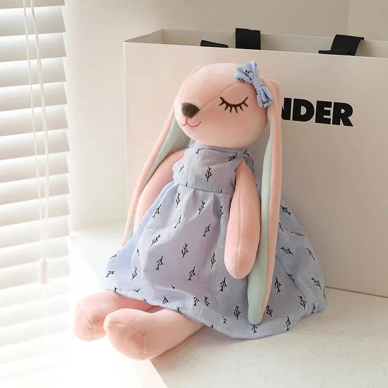 Pelúcia Infantil Coelho Orelhas Longas Branco Lenogue Azul / 35 Cm