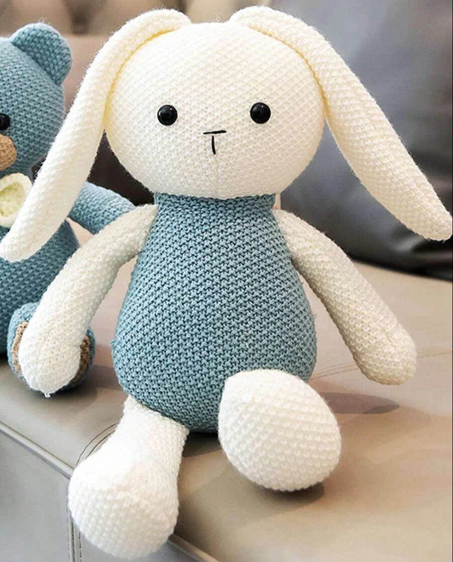 Pelúcia Infantil Coelho de Crochê Branco Lenogue - 35 Cm