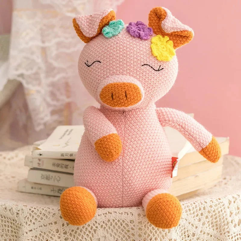 Pelúcia Infantil Porco de Crochê Rosa Lenogue - 35 Cm