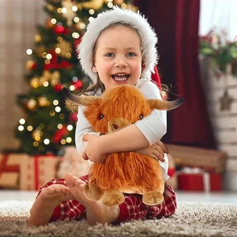 Pelúcia Vaca Highland para Decoração Infantil Cama e Quarto Marrom / 29cm