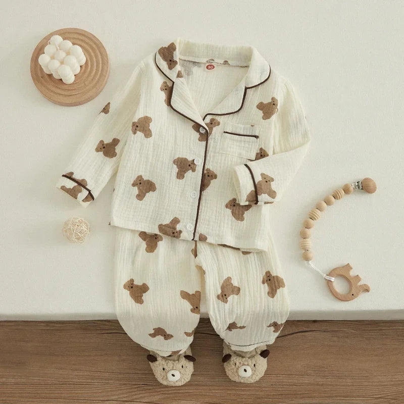 Pijama Infantil Bear Marrom Lenogue Pijama Macio Bear para Crianças Bege / 1-2 anos (90cm)