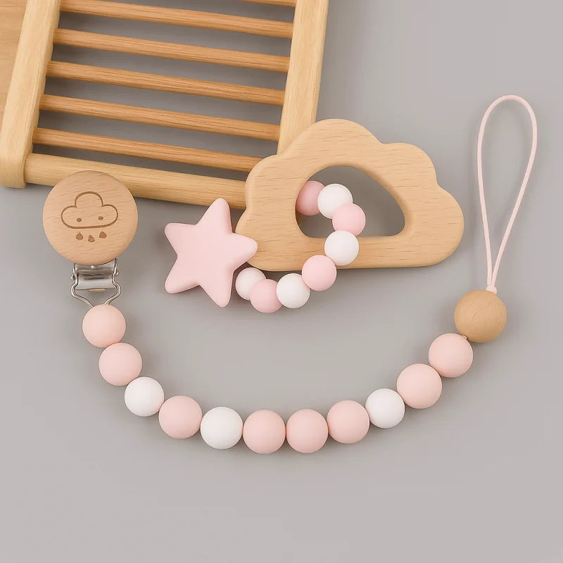 Prendedor de Chupeta Infantil em Silicone 2 Peças Lenogue Rosa