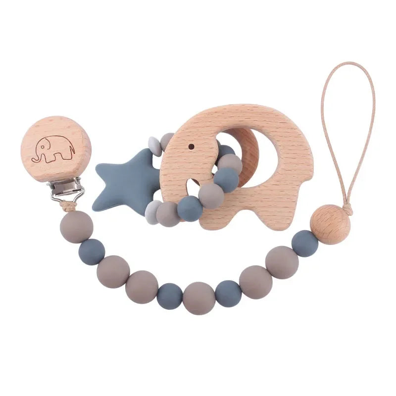 Prendedor Infantil Chupeta Silicone 2 Peças Cinza Lenogue Mod. 05