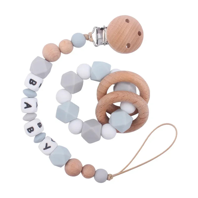 Prendedor Infantil Chupeta Silicone 2 Peças Cinza Lenogue Mod. 02
