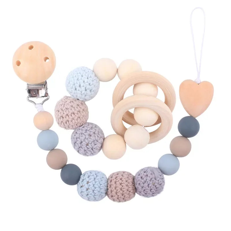 Prendedor Infantil Chupeta Silicone 2 Peças Cinza Lenogue
