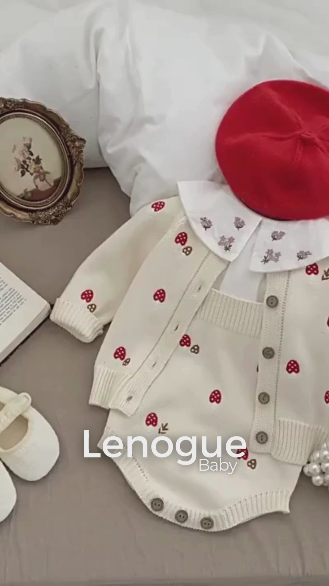 Conjunto Infantil Cardigan Tricot Mushroom Bege Lenogue