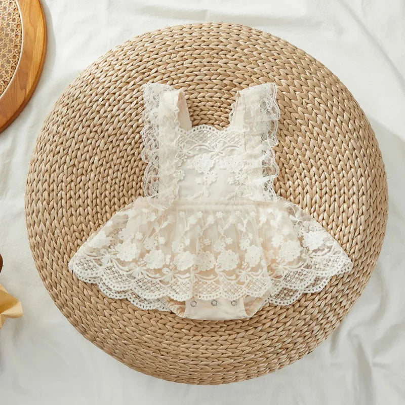 Saia Little Angel Branco para Body Infantil no Verão Caqui / 0-3 Meses