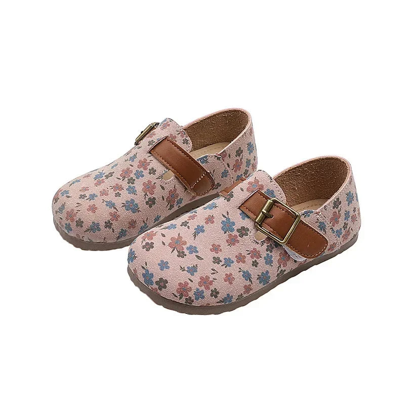 Sapatilha Infantil Floral de Couro com Solado Macio Lenogue
