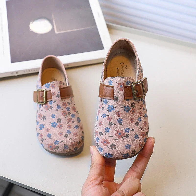 Sapatilha Infantil Floral de Couro com Solado Macio Lenogue Rosa / 23-24