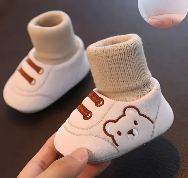Sapatinho Infantil com Meia para Bebês Rosa Lenogue Mod. 01 - Bege / 0-6 Meses (palmilha 11cm)