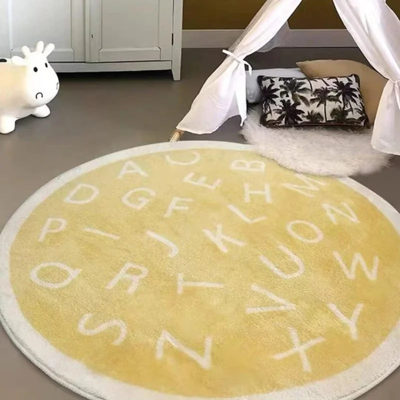 Tapete Elegante Redondo de Alfabeto para Quarto Infantil